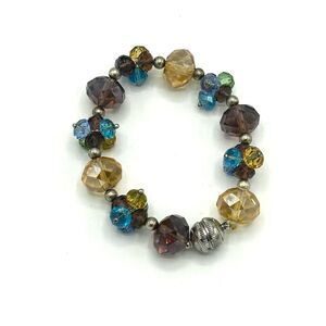 Multicolor Glass Bead Bracelet with Silver Magnetic Closure